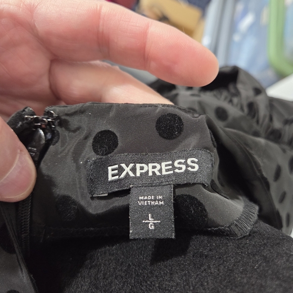 Express Black Polka Dot Dress With Back Zip Closure Large - Picture 4 of 7